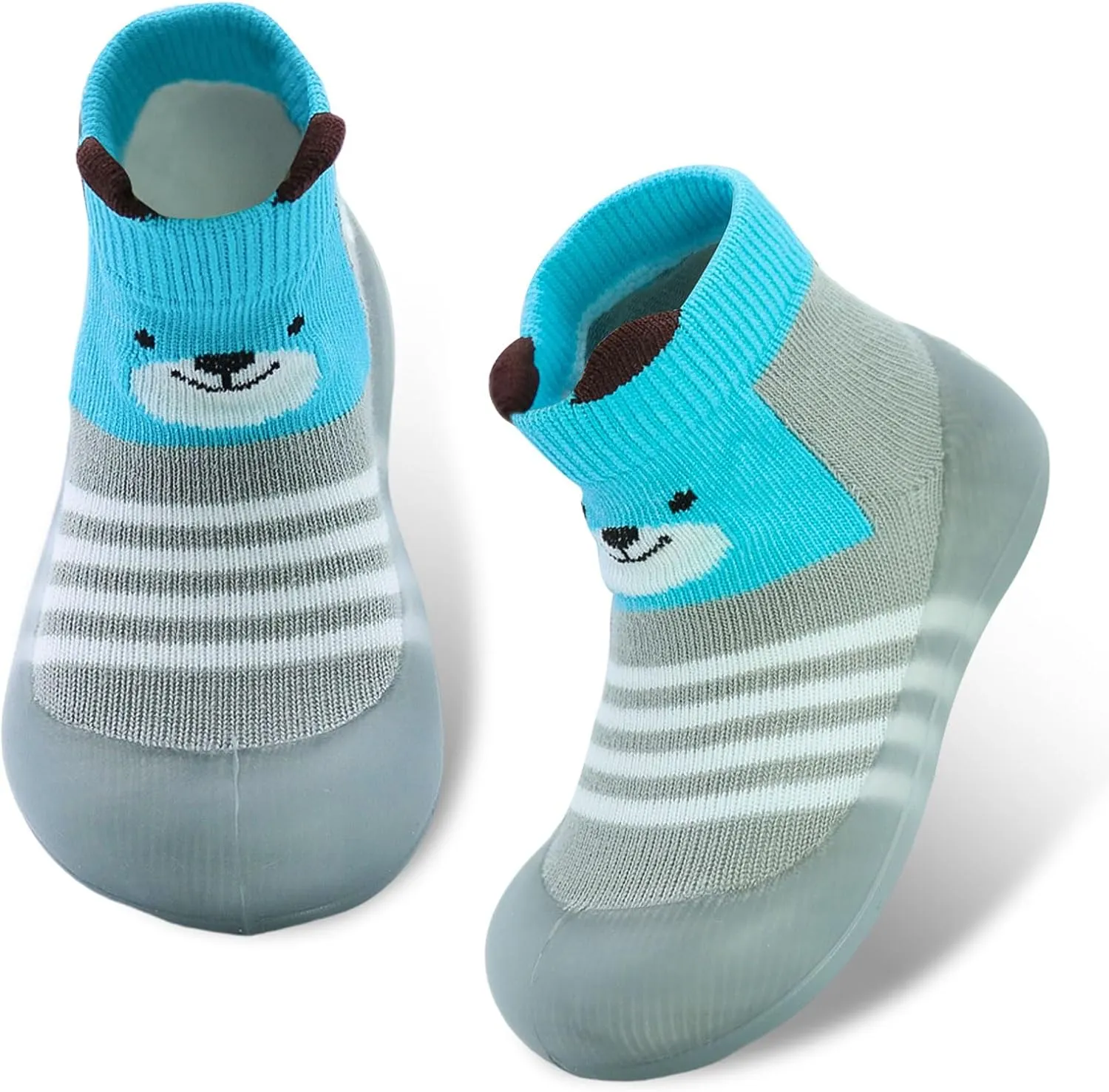1 Pair Baby Shoes, Baby Socks Shoes Boys/Girls Walkers Shoes Non-Skid Slipper Shoes with Soft Rubber Sole Toddle Sneaker Pinks, Gray, Green