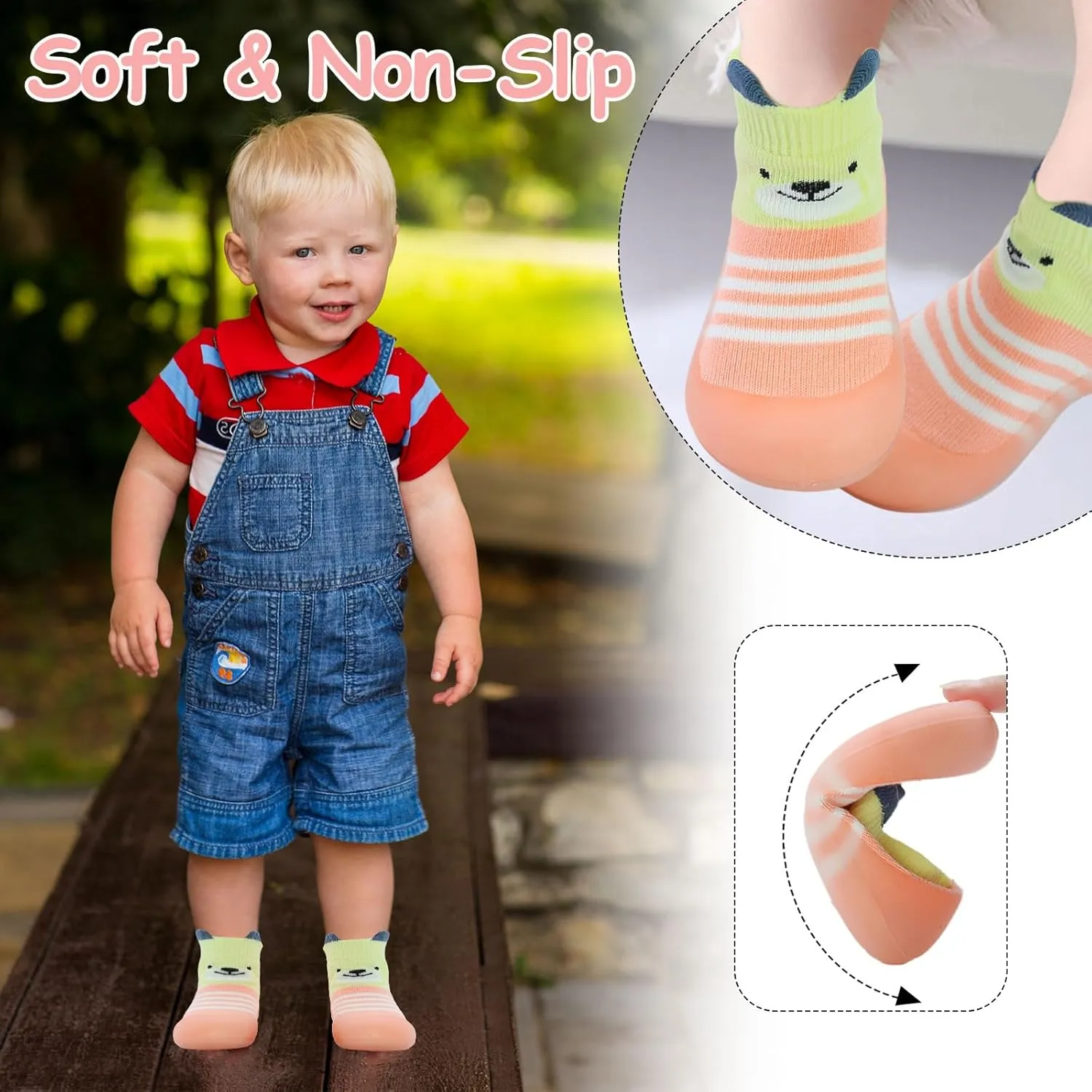 1 Pair Baby Shoes, Baby Socks Shoes Boys/Girls Walkers Shoes Non-Skid Slipper Shoes with Soft Rubber Sole Toddle Sneaker Pinks, Gray, Green