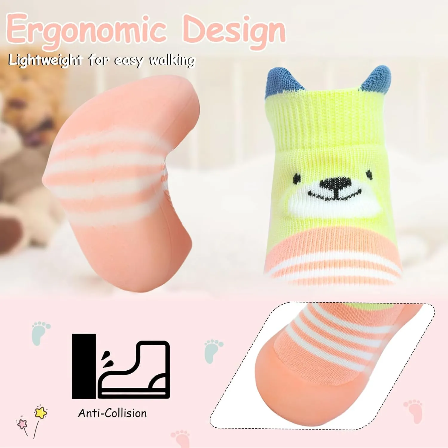1 Pair Baby Shoes, Baby Socks Shoes Boys/Girls Walkers Shoes Non-Skid Slipper Shoes with Soft Rubber Sole Toddle Sneaker Pinks, Gray, Green