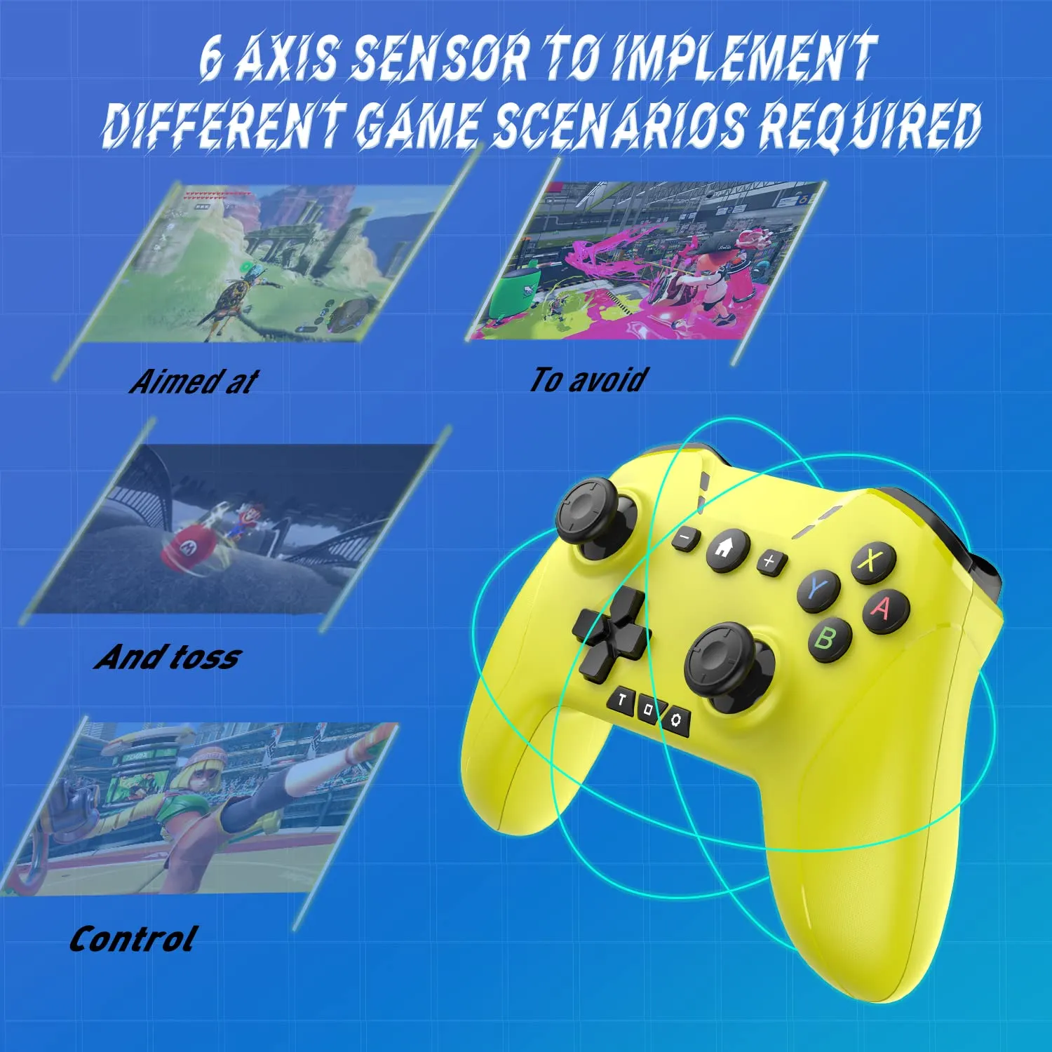 Bluetooth Controller for Switch/Mac/PC/Steam/Mobile Phone/iOS/Android//TV/iPad/Table/Apple Arcade MFi Games, switch pro controller wireless with Adjustable Dual Motion,Turbo,Macros,6-Axis,Wake Up for Black Myth: Wukong (Black) (Purple) (Yellow)
