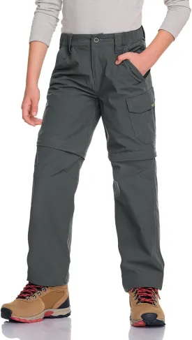 CQR Kids Youth Hiking Cargo Pants, UPF 50  Quick Dry Convertible Zip Off Pants, Outdoor Camping Pants