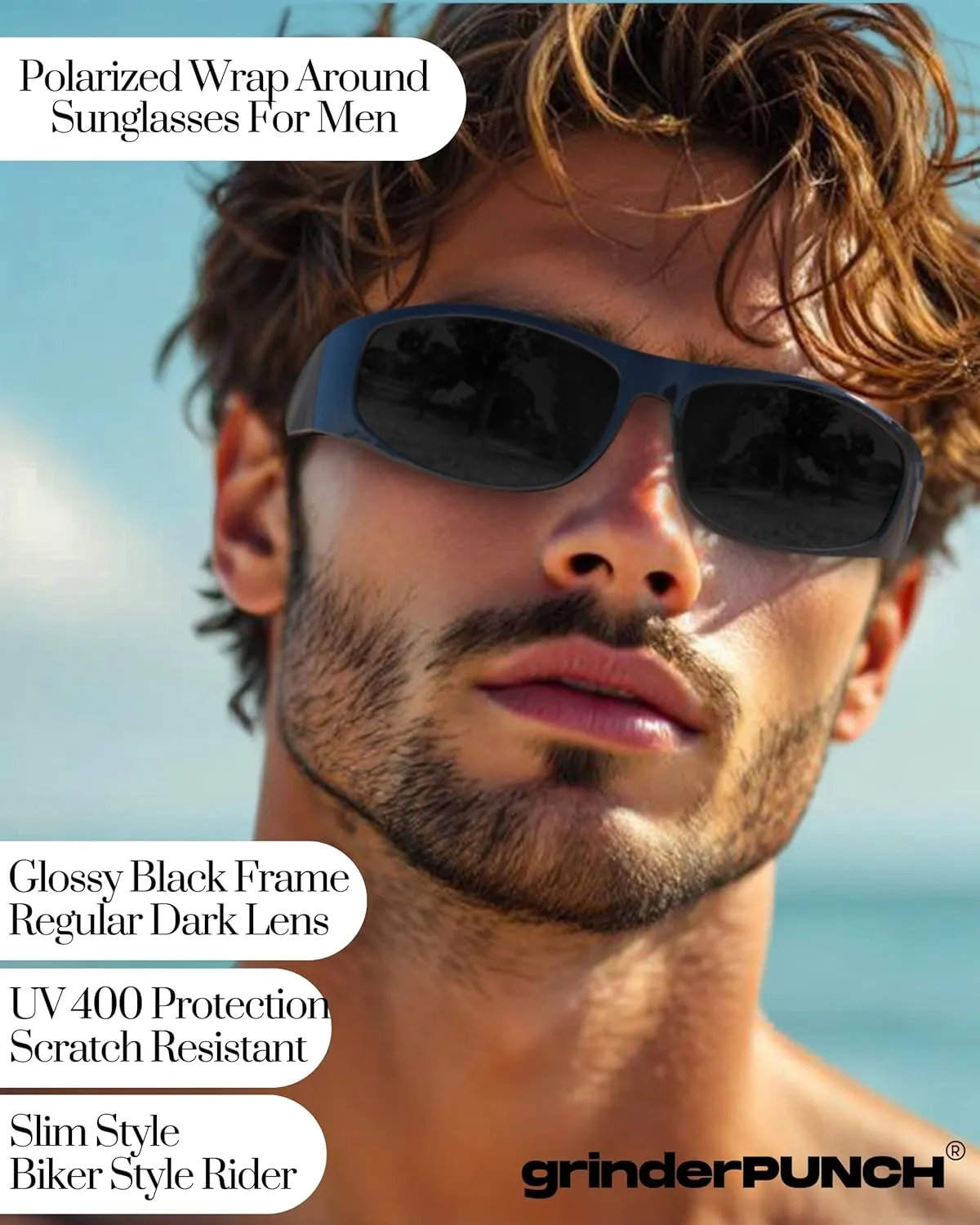 grinderPUNCH Polarized Wrap Around Sunglasses for Men and Women ?C Lightweight Sports Wraparound Sunglasses UV Protection