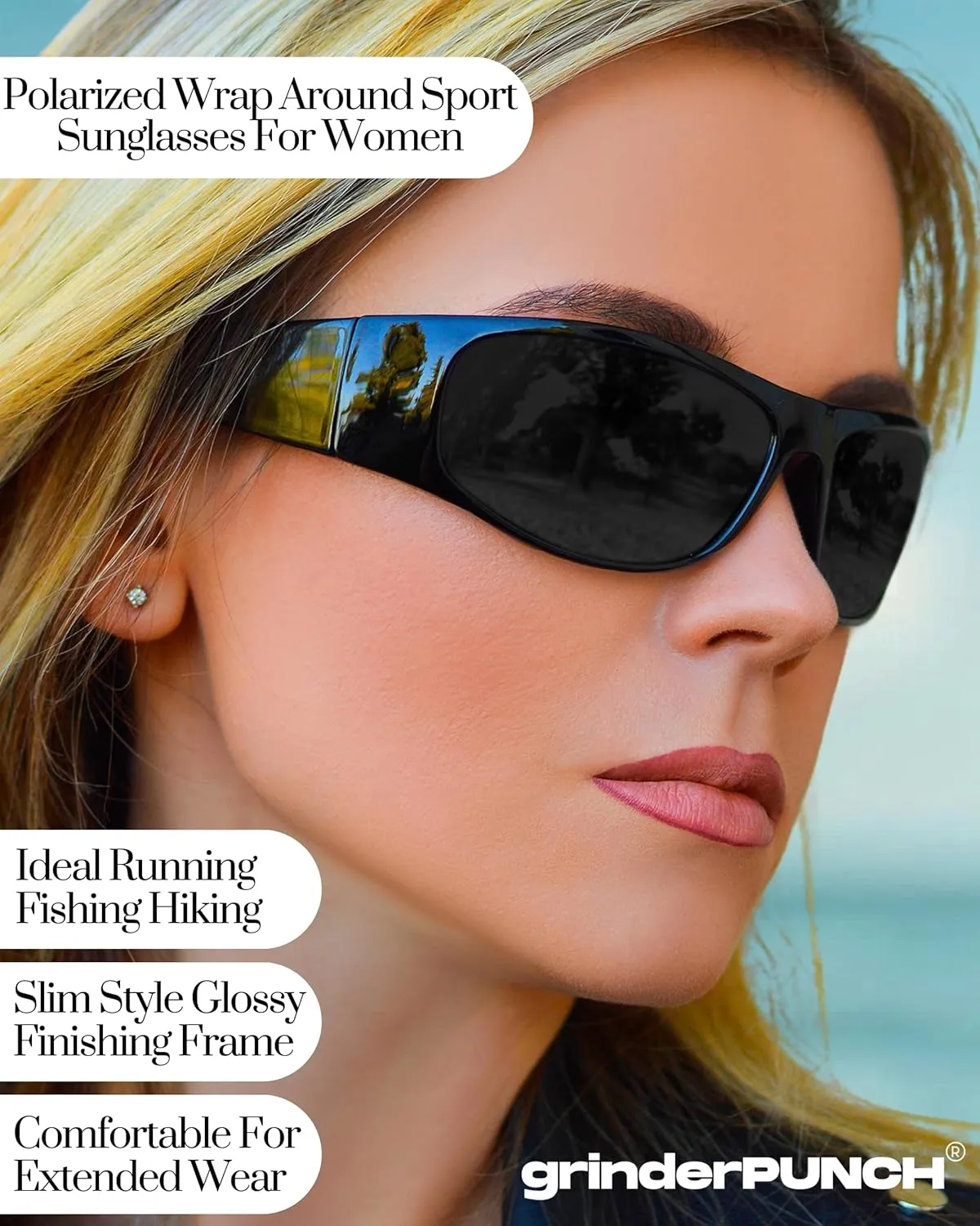 grinderPUNCH Polarized Wrap Around Sunglasses for Men and Women ?C Lightweight Sports Wraparound Sunglasses UV Protection