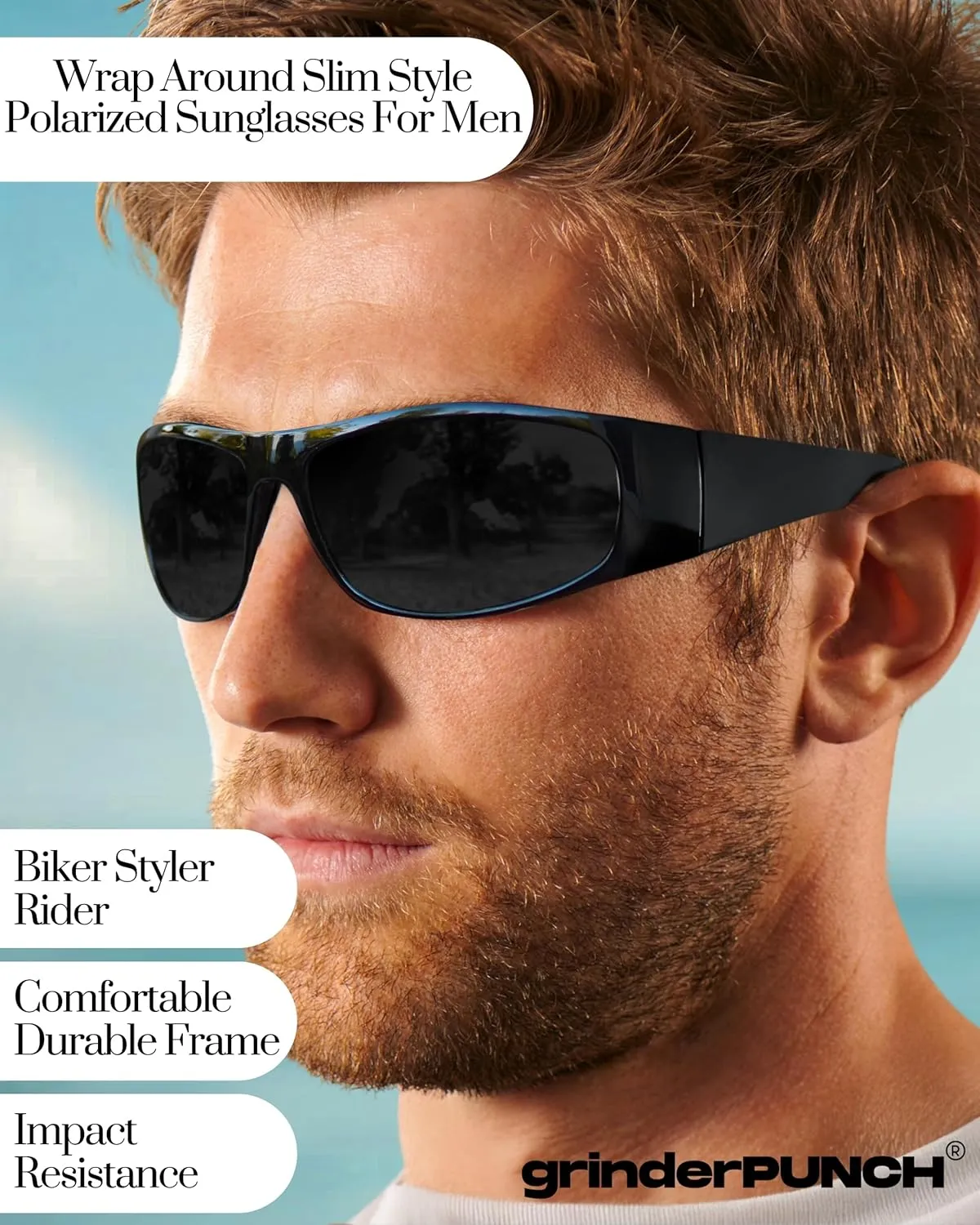 grinderPUNCH Polarized Wrap Around Sunglasses for Men and Women ?C Lightweight Sports Wraparound Sunglasses UV Protection