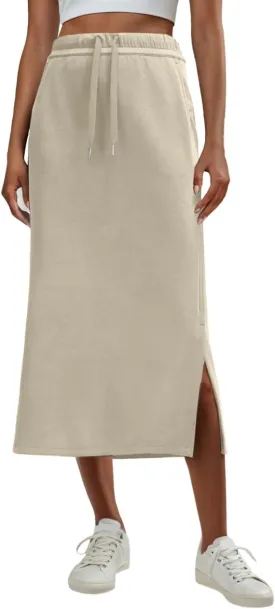 Lepunuo Casual Maxi Skirts for Womens High Waist Trendy Drawstring Side Slit Skirts with Pockets
