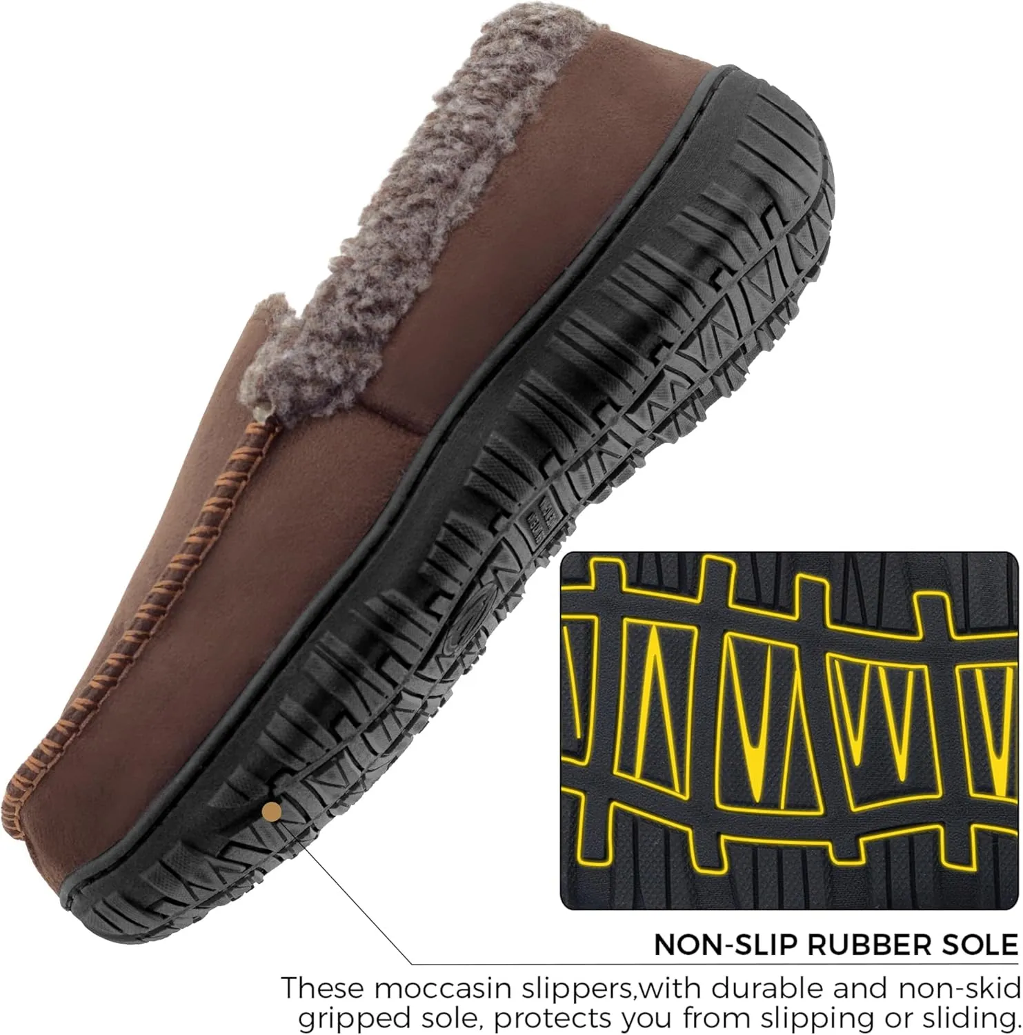 Lulex Moccasins for Men House Slippers Indoor Outdoor Plush Mens Bedroom Shoes with Hard Sole