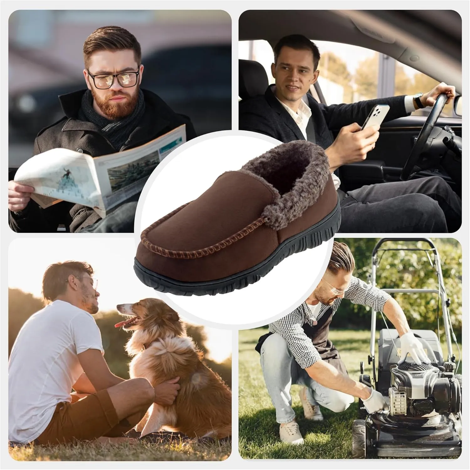 Lulex Moccasins for Men House Slippers Indoor Outdoor Plush Mens Bedroom Shoes with Hard Sole