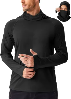 PINSPARK Men's Sun Protection Hoodie with Mask UPF 50  UV Long Sleeve Shirt Men Rash Guard Performance Fishing Hiking Shirt
