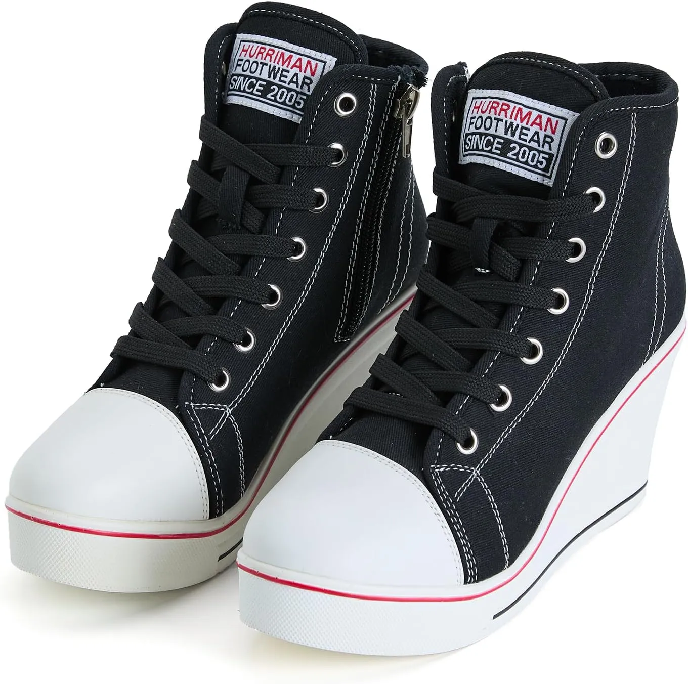 Wedge Sneakers for Women, High Heel Platform High Top Canvas Shoes Lace up Zipper Fashion Sneakers, Tenis Zapatos de Cua Plataforma Tacn para Mujer, Suitbale for Y2K & Harley Quinn Cosplay