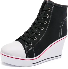 Wedge Sneakers for Women, High Heel Platform High Top Canvas Shoes Lace up Zipper Fashion Sneakers, Tenis Zapatos de Cua Plataforma Tacn para Mujer, Suitbale for Y2K & Harley Quinn Cosplay