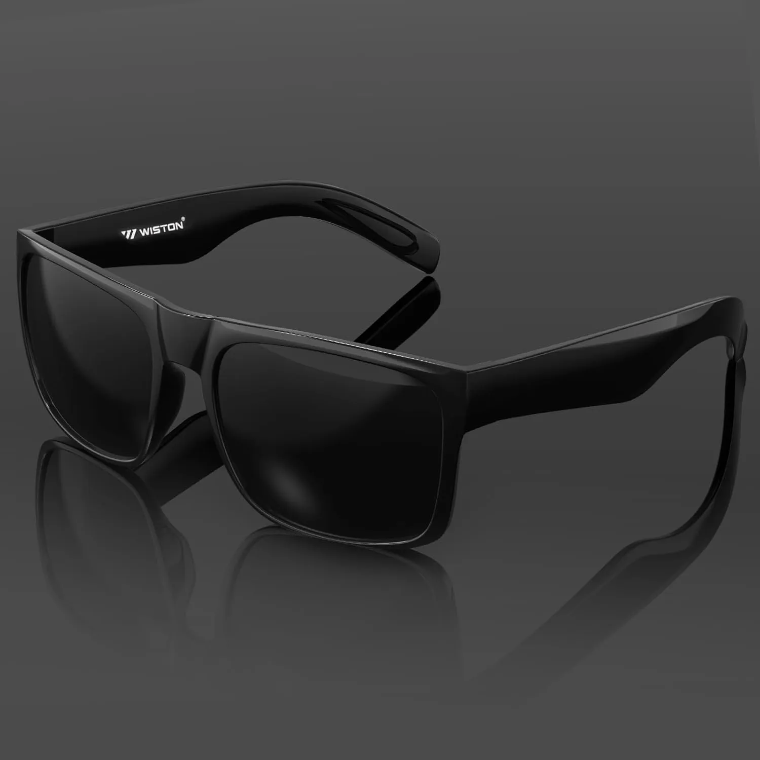 WISTON XL Big Wide Head Mens Dark Black Sunglasses for Men Extra Large Square Sun Glasses 149mm W8004