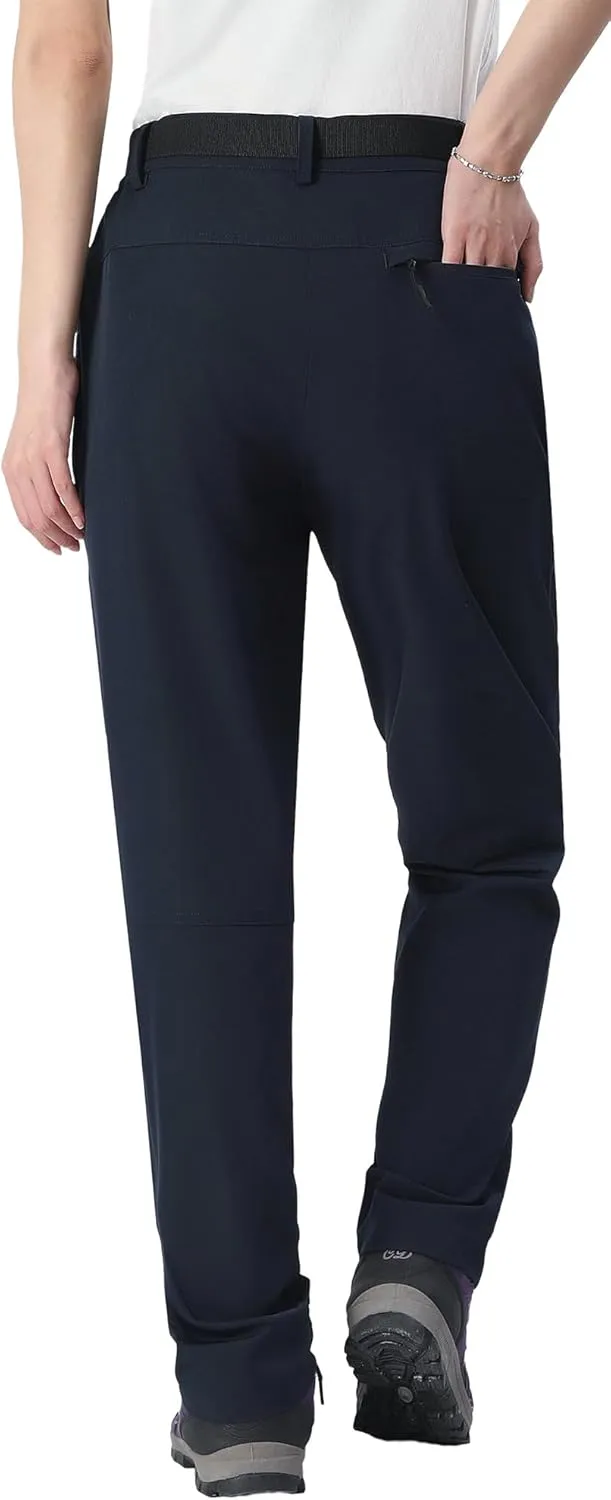 Women's Hiking Pants Lightweight Quick-Dry Water Resistant Cargo Pants with Elastic Waist Zipper Pockets