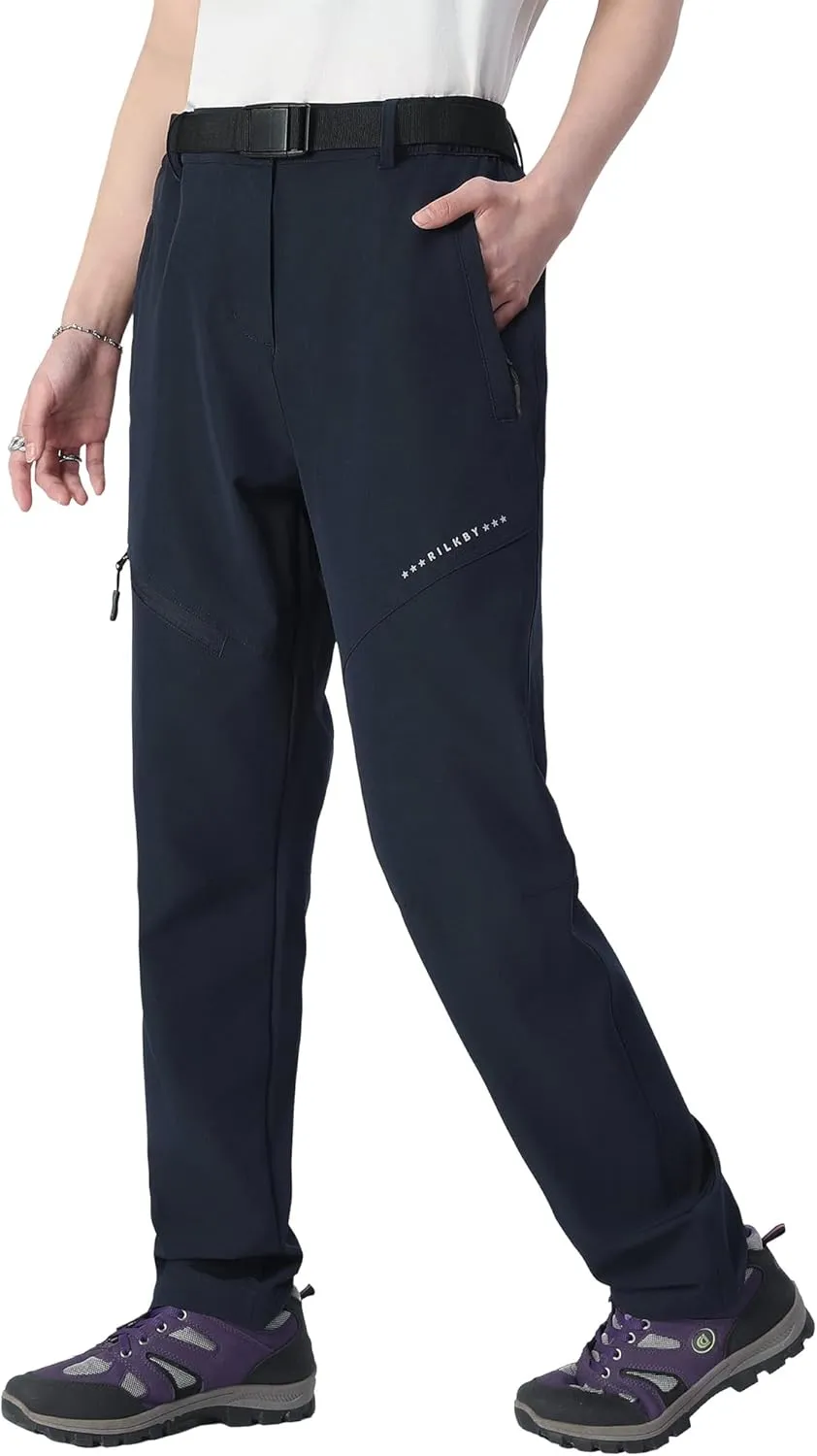 Women's Hiking Pants Lightweight Quick-Dry Water Resistant Cargo Pants with Elastic Waist Zipper Pockets