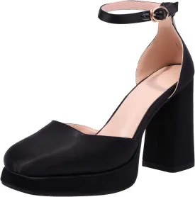 XIEDA Women's Closed Toe Platform Chunky High Block Satin Heels 4 Inch Ankle Strap Party Prom Dress Pumps