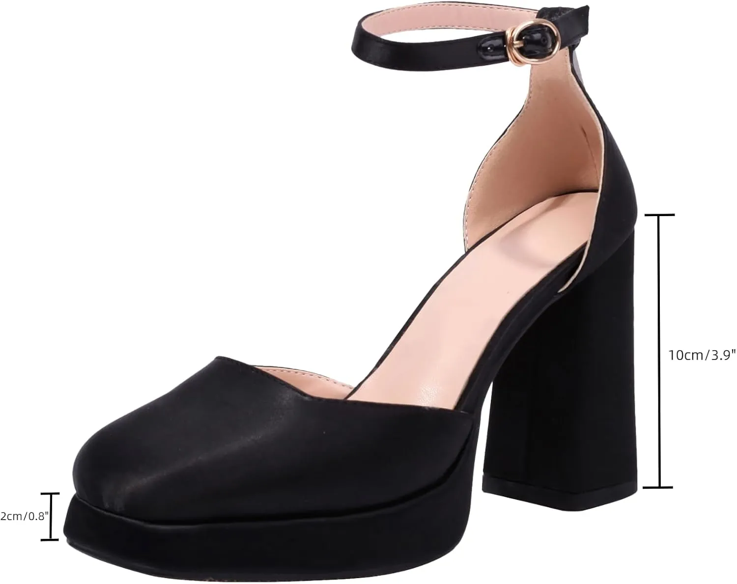 XIEDA Women's Closed Toe Platform Chunky High Block Satin Heels 4 Inch Ankle Strap Party Prom Dress Pumps
